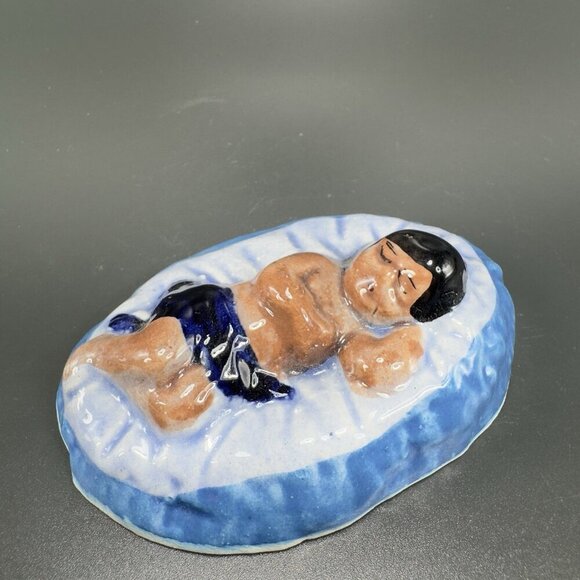 Vintage Mexican Pottery Hand Painted Blue Tonala Nativity Figurine Baby Jesus - Picture 6 of 7